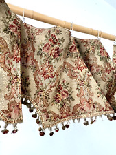 Antique French PAIR floral DAMASK VALANCE braid POMPOMS roses DECOR padded c1850