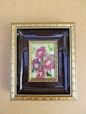 Ancien petit tableau émaux d'art de Limoges signé M Betourné décor de fleurs N1