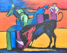 Superbe " Scène de Corrida " signé Savarese élève d' Ambrogiani, Ferrari.