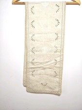 Ancien linge brodé et dentelle crochet - napperon rideau lin métis shabby vintage