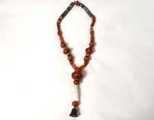 Collier perles ambre corail pierres Maroc Maghreb Morocco clochette XXème