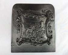 PLAQUE EN FONTE - BAS RELIEF - CHATEAU - POELE - CHEMINEE - ANCIEN - VINTAGE - B