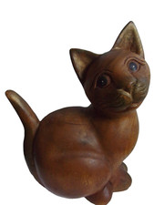 CHAT ASSIS EN BOIS SCULPTE ARTISANAL