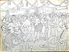 Ancien Dessin HUMORISTIQUE ORIGINAL encre "Guinche en bord de Marne" Signé DUN.