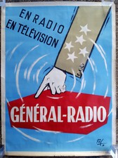 Affiche publicitaire ancienne GENERAL-RADIO Télévision Illustration POL Poster