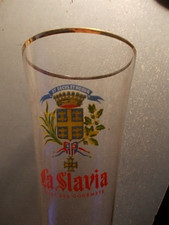 Superbe flûte pied boule bière SLAVIA 1960 brasserie Châlons armoiries 21,5 cm