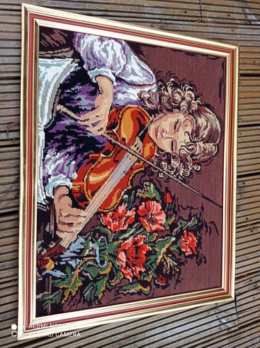 Canevas fini encadré violon - canevas,