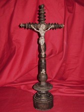 SUPERBE ANCIEN CRUCIFIX SUR SOCLE /XIXéme/STYLE NAPOLEON III /H.41 cm