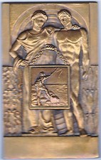 Suberbe & Rare ART-DECO, CONCOURS DE PÊCHE SPORTIVE gros module, Bronze Uni-face