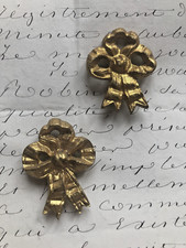 Pr Antique French Tied Bow Bronze Ormolou CACHE CLOU Picture Hook Covers c1890s