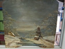 ECOLE FLAMANDE Huile sur Panneau  Debut  du XX e  moulin  pres du ruisseau