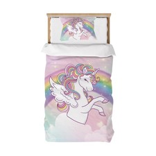 Housse de Couette 120x150 Enfant Fille, Parure de Lit 1 Personne Rose Arc-en-...