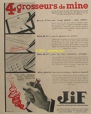 PUBLICITE JIF 4 GROSSEURS DE MINES COULEUR FINE GEANTE STYLO DE 1933 FRENCH AD