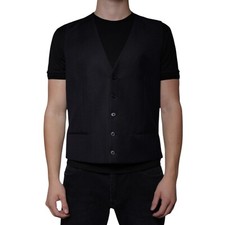 DOLCE & GABBANA Gilet Noir En Laine Vêtement Formel Homme IT54/US44/XL 2690USD