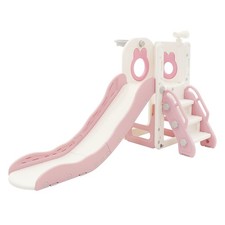 Toboggan aire de jeux enfants avec panier de basket-ball plastique rose / blanc