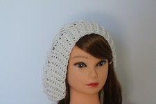 Béret pour femme au crochet, en fil de coton, beige. 28 cm. Décontractée (Lola)