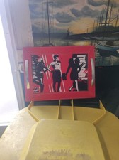 plateau déco "moda"pop art rouge et noir similicuir poignées métal