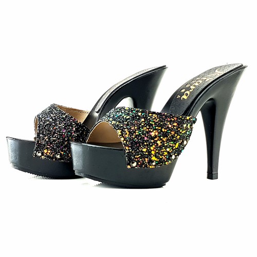 Mules noires paillettes - noires,