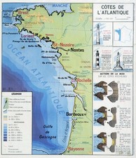 Carte scolaire ancienne CÃ´tes de l'Atlantique France (26 x 30 cm)