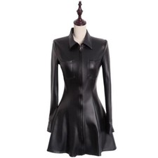 Femme Décontracté Simili Cuir Robe Courte Sexy Coupe Évasée Éclair A Ligne Punk