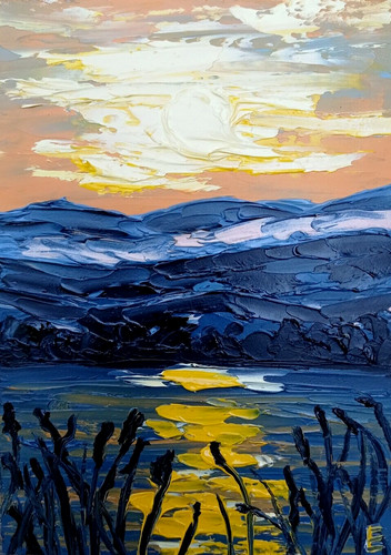Tableau huile été coucher - , de