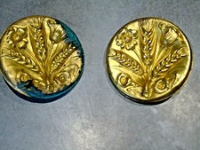 Lot de 2 ancien cache clou piton pour rideau en laiton doré  fleurs épis de blé 