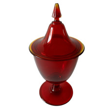 Bonbonnière ancienne en verre rouge Pot à confiserie vintage XIX ème Art Glass