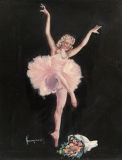 Vintage French Gouache Painting Ballerina, Dancer, Ballet, Frame Mirror, Signed