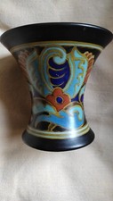 VASE 18,5 x 13,5cm Céramique Gouda Hollande Signé Numéroté Art Déco Parfait état
