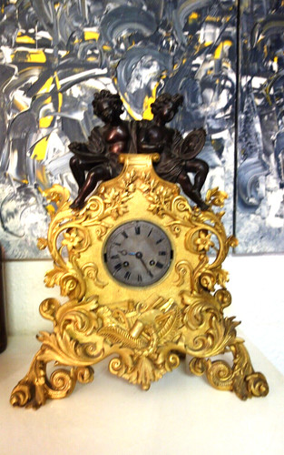 Pendule bronze doré patine - et,