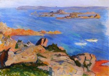 Tableau fauve encadré paysage Bretagne île Bréhat Pointe Arcoest Eugène Delâtre