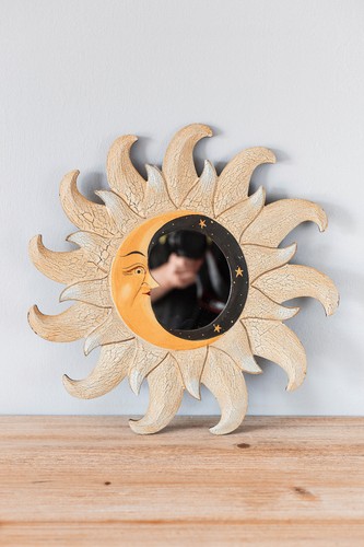 Miroir vintage bois soleil - en,