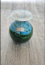 Vase Gozo Glass Malte art glass bleu vert soufflé à la main vintage collection