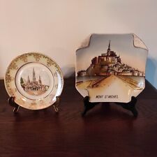 Lot de 2 assiettes porcelaine LIMOGES : Mont St Michel + Basilique de Lourdes