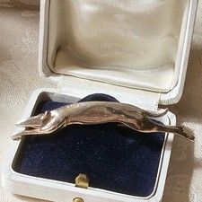 Broche Art Déco Moderniste Lévrier En Vermeil Poinçon Sanglier 69x10 Mm