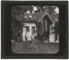 Maison de campagne, enfants, photo plaque de verre, positif 8,5x10 cm
