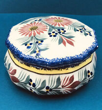 Bonbonnière  Faïence HB Quimper Signée DF décor Floral Polychrome