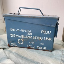 Belgian Empty Metal Ammo Box Blue Cartridge Side Latch Vintage Military Belgium