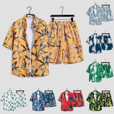 Superbe ensemble 2 pièces homme plage hawaïenne avec chemise et short imprimé
