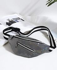Sac Banane Argenté Gris Paillette Sacoche Zippé Poches Ceinture Neuf Zip FR Mode