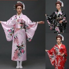 Femme Floral Japonais Kimono Satin Peignoir De Yukata Geisha Déguisement Montrer