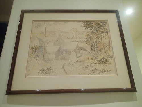 Pointillisme aquarelle hameau - pointillisme,
