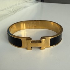 Hermès Gold-Tone Black Enamel