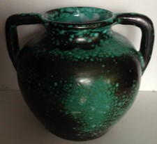 RARE VASE CAB PRIMAVERA CRAQUELÉ ÉMAUX VERT BRONZE & NOIR VINTAGE