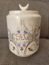 Ancien Pot À Sel En Porcelaine Opaque De Gien Décor Fleur 