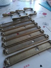 rare 3 anciennes poignées de porte béquille laiton massif carré 7 mm coquillage