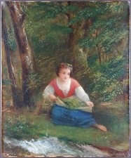 Ancien Tableau "Cueilleuse
