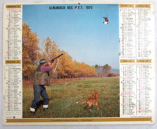 Almanach des P.T.T. 1975 Chasseur tir faisan au vol & Chien rapportant bécasse
