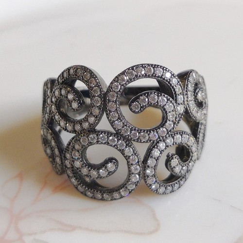 Vintage bague noir argent - noir, en