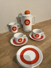 Ancien Service À Thé Café en Porcelaine Bavaria Schirnding Vintage Orange 70’s